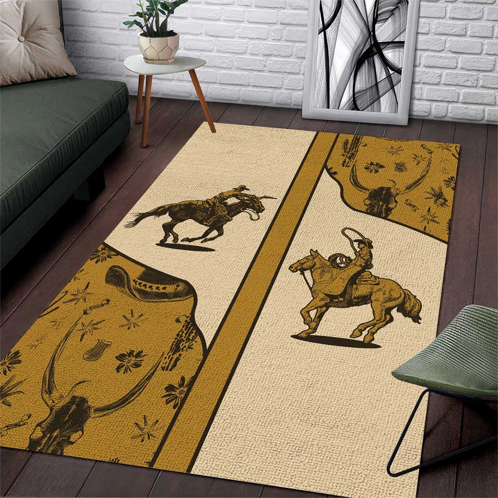 Cowboy Area Rug Horse Riding Retro Western Yoke Beige - Wonder Print Shop