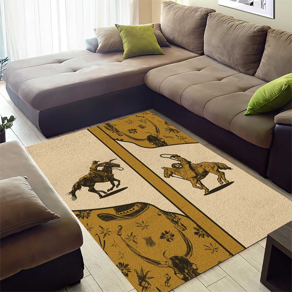 Cowboy Area Rug Horse Riding Retro Western Yoke Beige - Wonder Print Shop