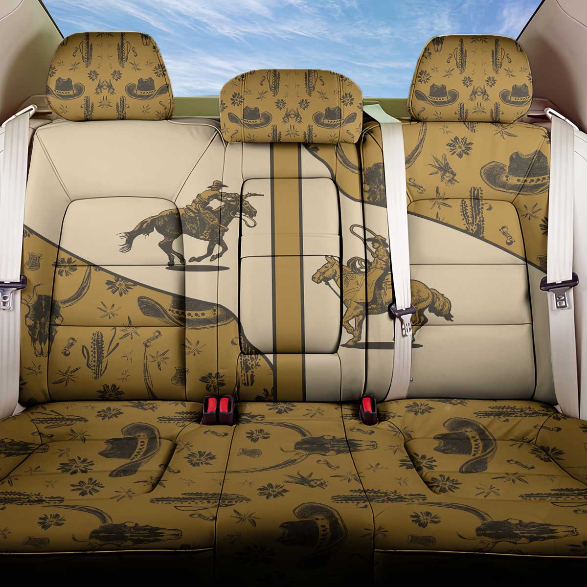 Cowboy Back Car Seat Cover Horse Riding Retro Western Yoke Beige - Wonder Print Shop