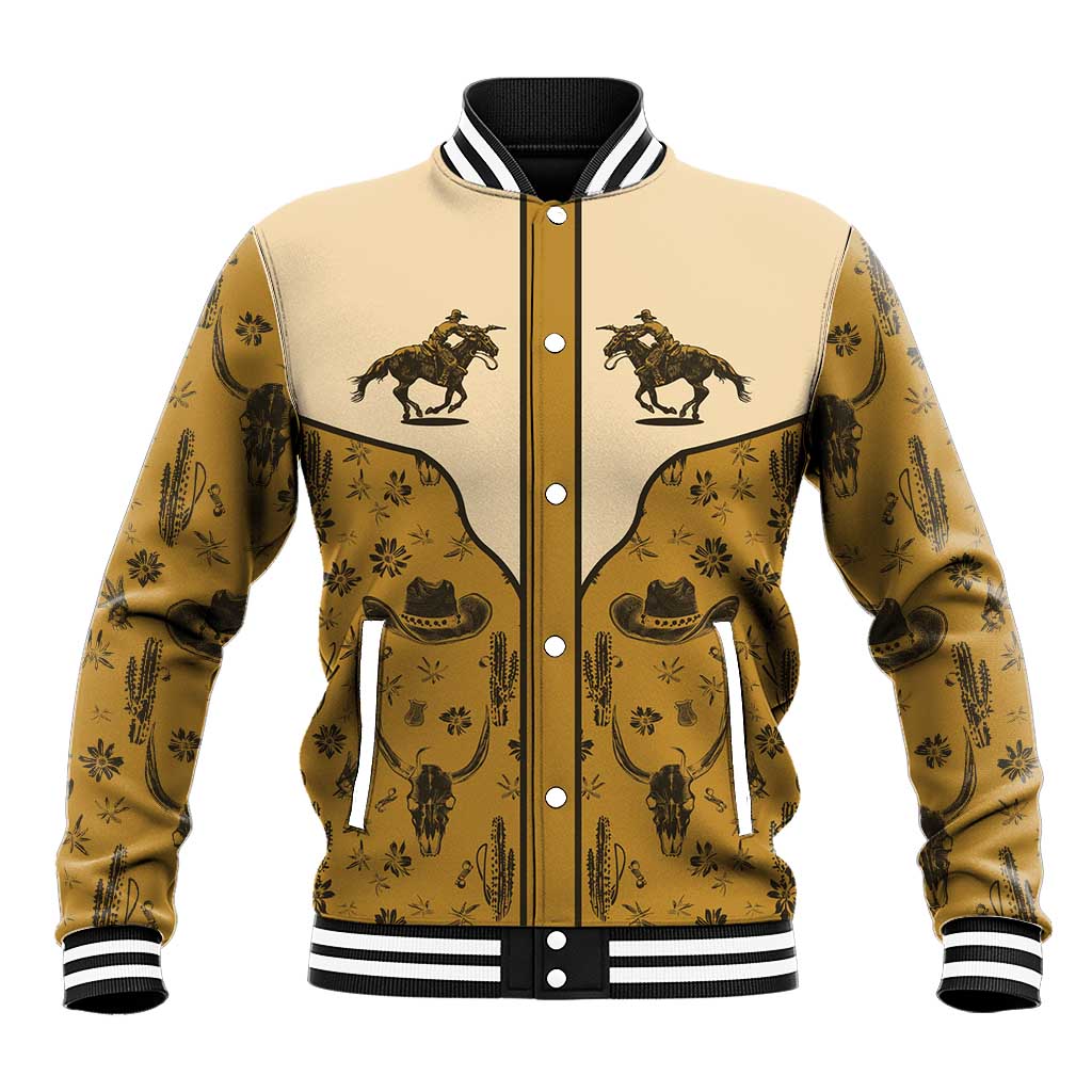 Cowboy Baseball Jacket Horse Riding Retro Western Yoke Beige - Wonder Print Shop