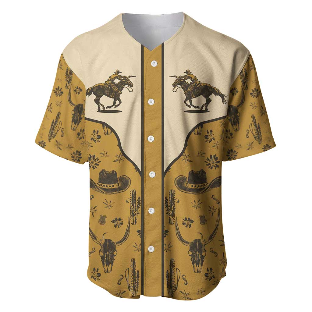 Cowboy Baseball Jersey Horse Riding Retro Western Yoke Beige - Wonder Print Shop
