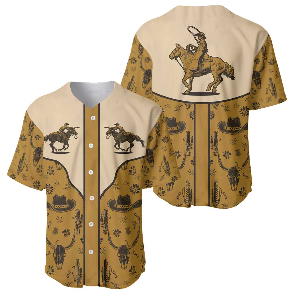 Cowboy Baseball Jersey Horse Riding Retro Western Yoke Beige - Wonder Print Shop