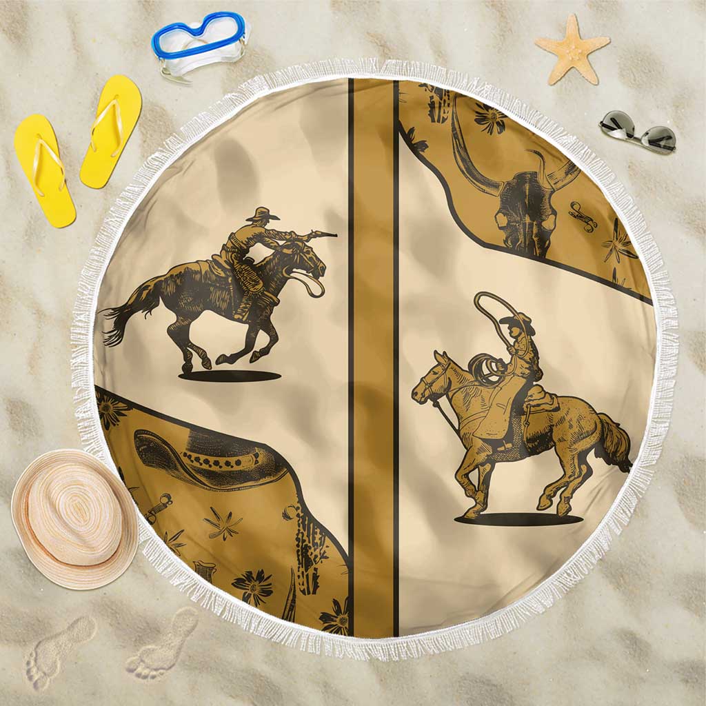 Cowboy Beach Blanket Horse Riding Retro Western Yoke Beige - Wonder Print Shop