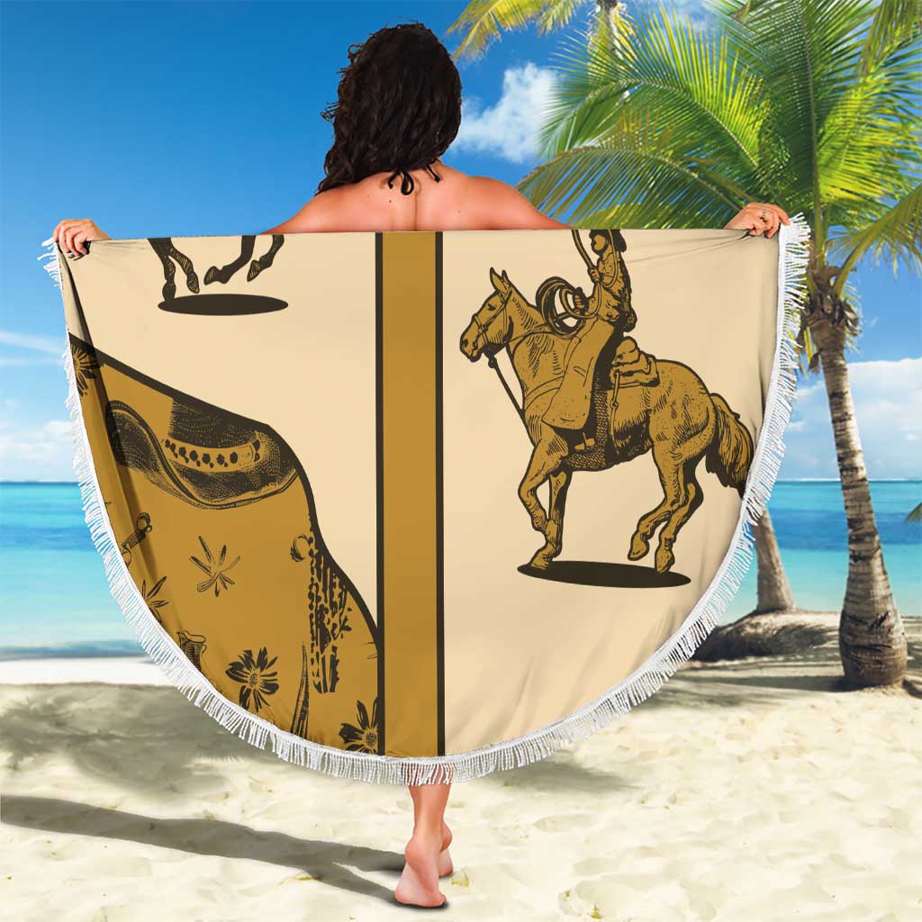 Cowboy Beach Blanket Horse Riding Retro Western Yoke Beige - Wonder Print Shop