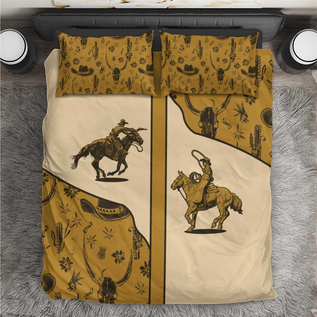 Cowboy Bedding Set Horse Riding Retro Western Yoke Beige - Wonder Print Shop