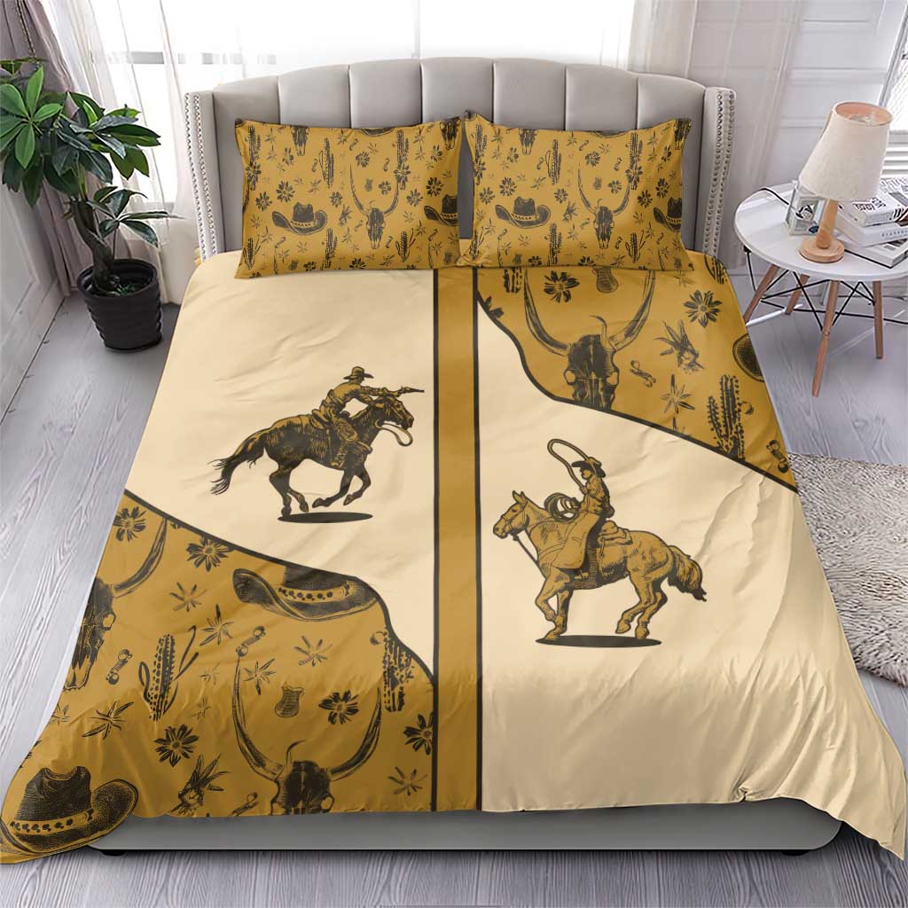 Cowboy Bedding Set Horse Riding Retro Western Yoke Beige - Wonder Print Shop