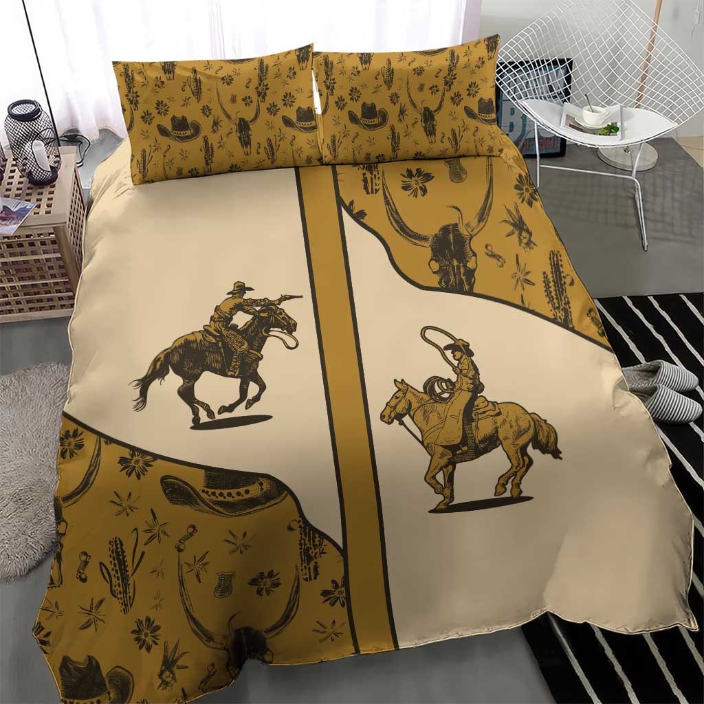 Cowboy Bedding Set Horse Riding Retro Western Yoke Beige - Wonder Print Shop