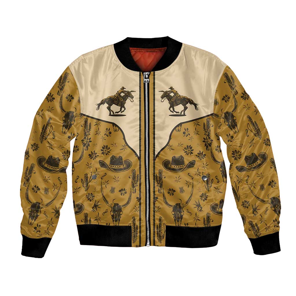Cowboy Bomber Jacket Horse Riding Retro Western Yoke Beige - Wonder Print Shop