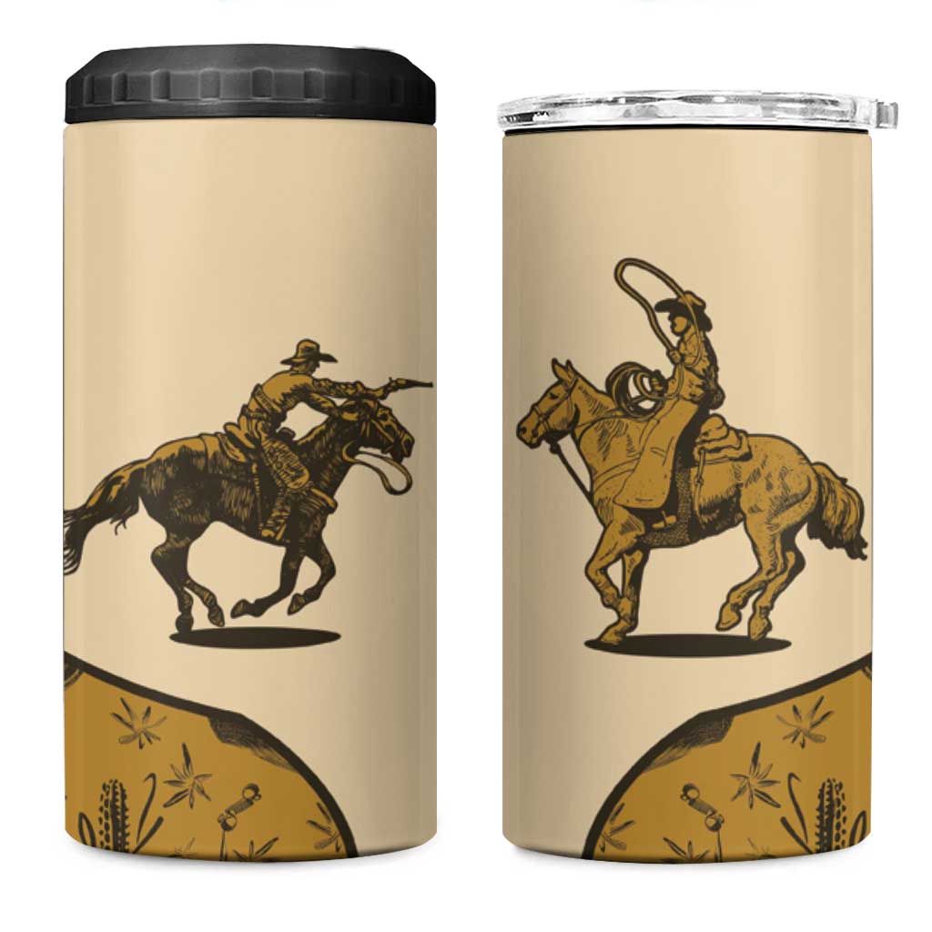 Cowboy 4 in 1 Can Cooler Tumbler Horse Riding Retro Western Yoke Beige - Wonder Print Shop