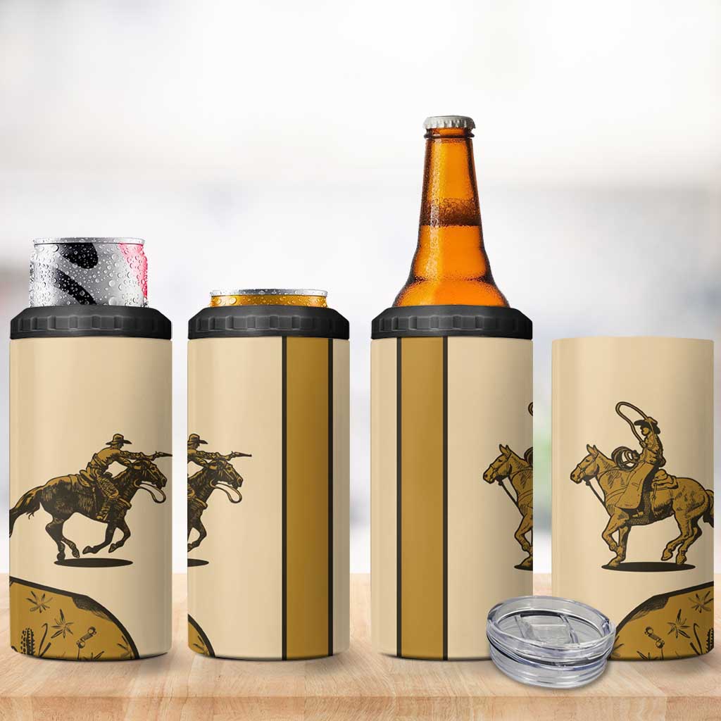 Cowboy 4 in 1 Can Cooler Tumbler Horse Riding Retro Western Yoke Beige - Wonder Print Shop