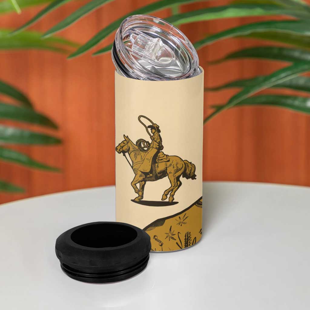 Cowboy 4 in 1 Can Cooler Tumbler Horse Riding Retro Western Yoke Beige - Wonder Print Shop