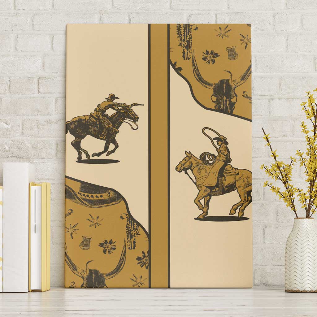 Cowboy Canvas Wall Art Horse Riding Retro Western Yoke Beige - Wonder Print Shop