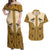 Cowboy Couples Matching Off Shoulder Maxi Dress and Hawaiian Shirt Horse Riding Retro Western Yoke Beige - Wonder Print Shop