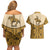 Cowboy Couples Matching Off Shoulder Short Dress and Hawaiian Shirt Horse Riding Retro Western Yoke Beige - Wonder Print Shop