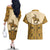 Cowboy Couples Matching Off The Shoulder Long Sleeve Dress and Hawaiian Shirt Horse Riding Retro Western Yoke Beige - Wonder Print Shop