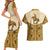 Cowboy Couples Matching Short Sleeve Bodycon Dress and Hawaiian Shirt Horse Riding Retro Western Yoke Beige - Wonder Print Shop