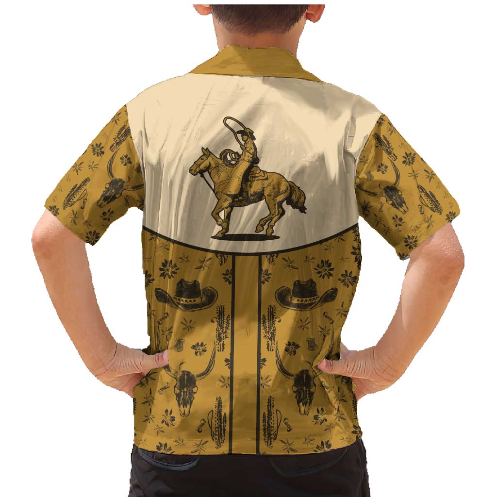 Cowboy Family Matching Mermaid Dress and Hawaiian Shirt Horse Riding Retro Western Yoke Beige - Wonder Print Shop