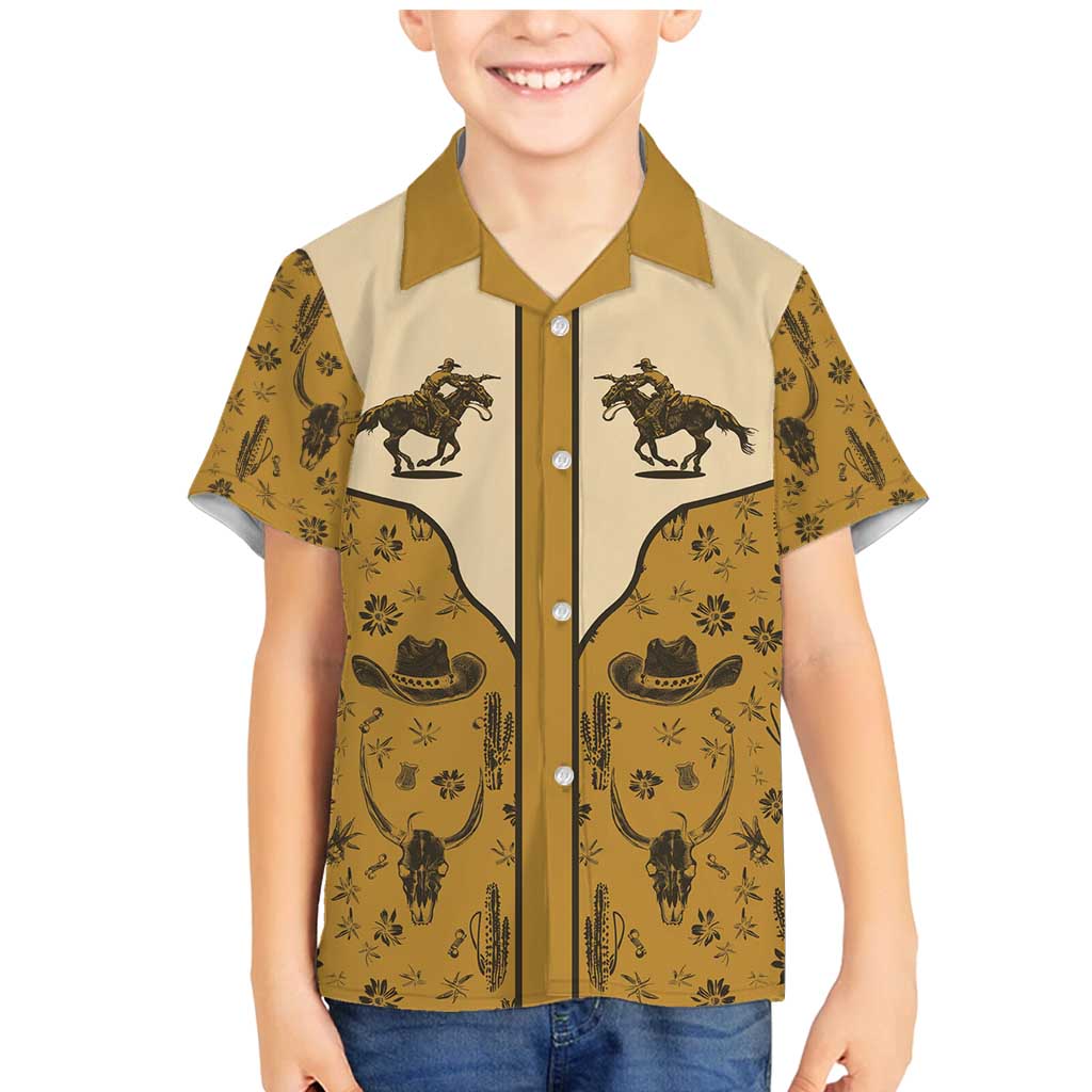 Cowboy Family Matching Mermaid Dress and Hawaiian Shirt Horse Riding Retro Western Yoke Beige - Wonder Print Shop