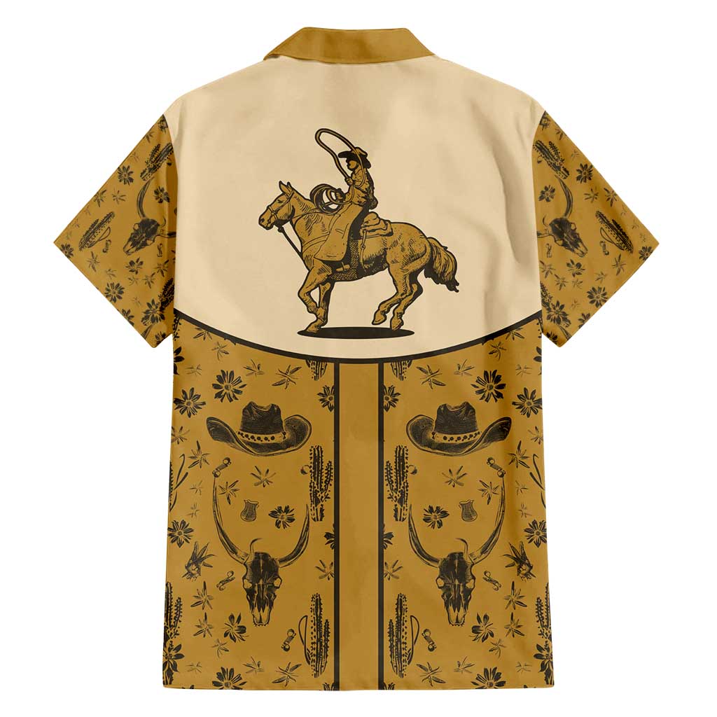 Cowboy Family Matching Off Shoulder Short Dress and Hawaiian Shirt Horse Riding Retro Western Yoke Beige - Wonder Print Shop