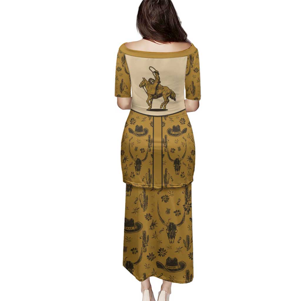Cowboy Family Matching Puletasi and Hawaiian Shirt Horse Riding Retro Western Yoke Beige - Wonder Print Shop