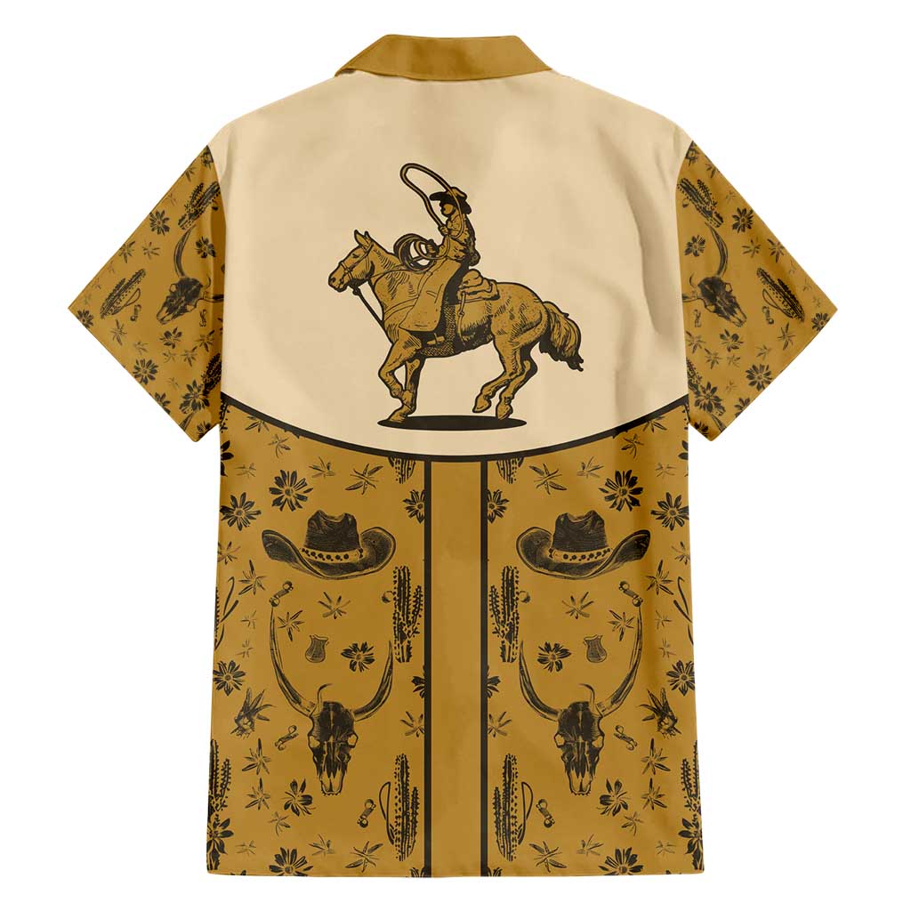 Cowboy Family Matching Short Sleeve Bodycon Dress and Hawaiian Shirt Horse Riding Retro Western Yoke Beige - Wonder Print Shop