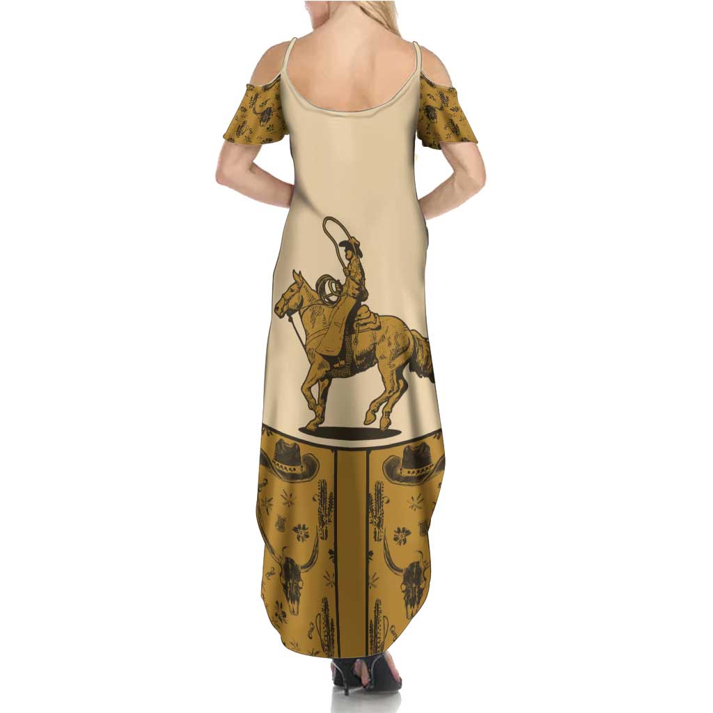 Cowboy Family Matching Summer Maxi Dress and Hawaiian Shirt Horse Riding Retro Western Yoke Beige - Wonder Print Shop
