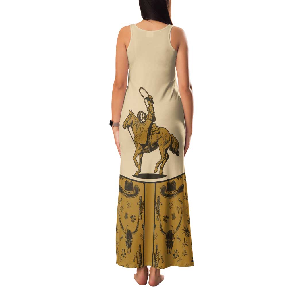 Cowboy Family Matching Tank Maxi Dress and Hawaiian Shirt Horse Riding Retro Western Yoke Beige - Wonder Print Shop