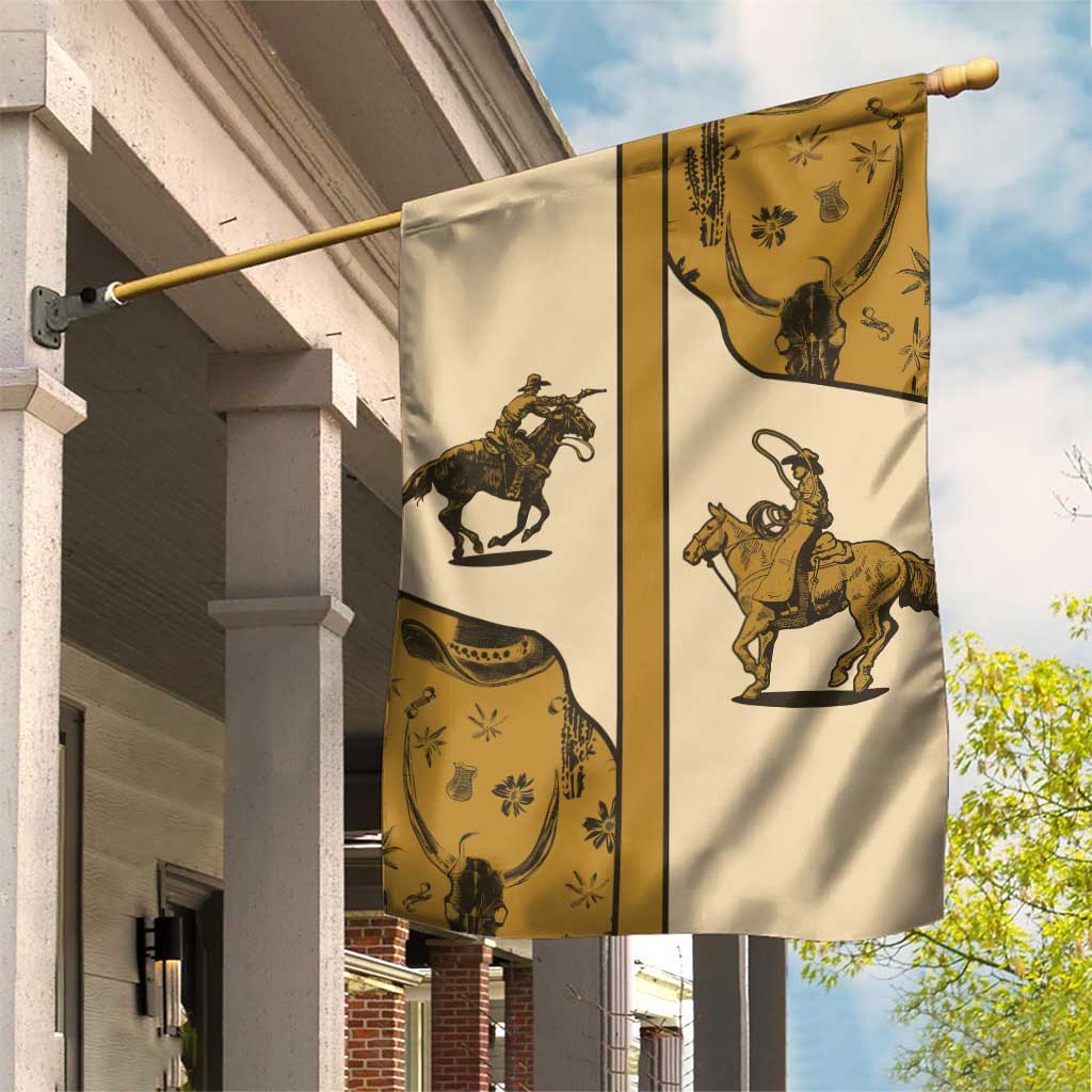 Cowboy Garden Flag Horse Riding Retro Western Yoke Beige - Wonder Print Shop