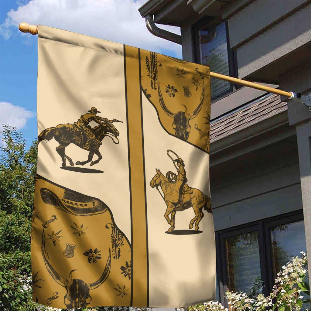Cowboy Garden Flag Horse Riding Retro Western Yoke Beige - Wonder Print Shop