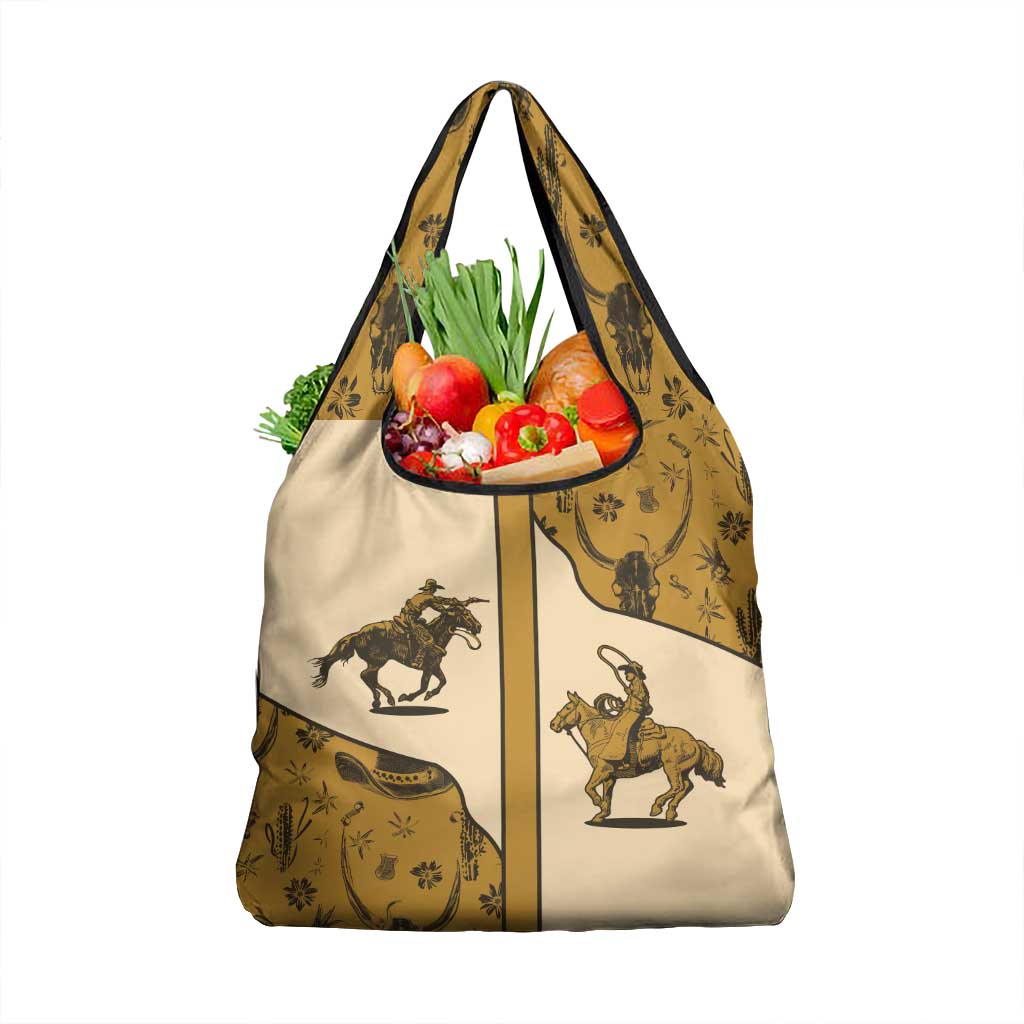 Cowboy Grocery Bag Horse Riding Retro Western Yoke Beige - Wonder Print Shop