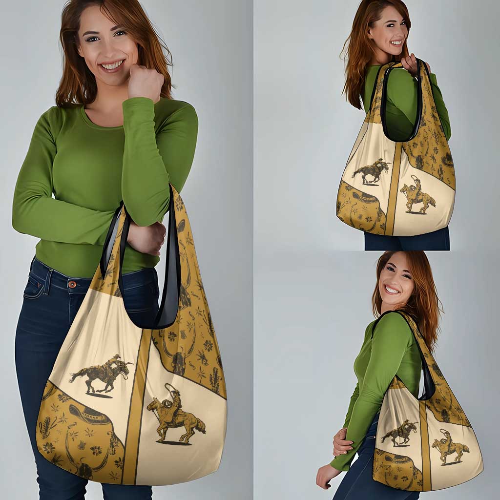 Cowboy Grocery Bag Horse Riding Retro Western Yoke Beige - Wonder Print Shop