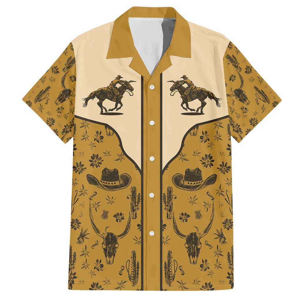 Cowboy Hawaiian Shirt Horse Riding Retro Western Yoke Beige - Wonder Print Shop
