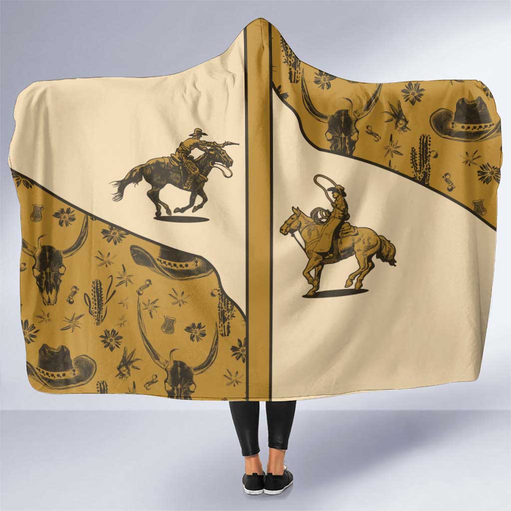 Cowboy Hooded Blanket Horse Riding Retro Western Yoke Beige - Wonder Print Shop