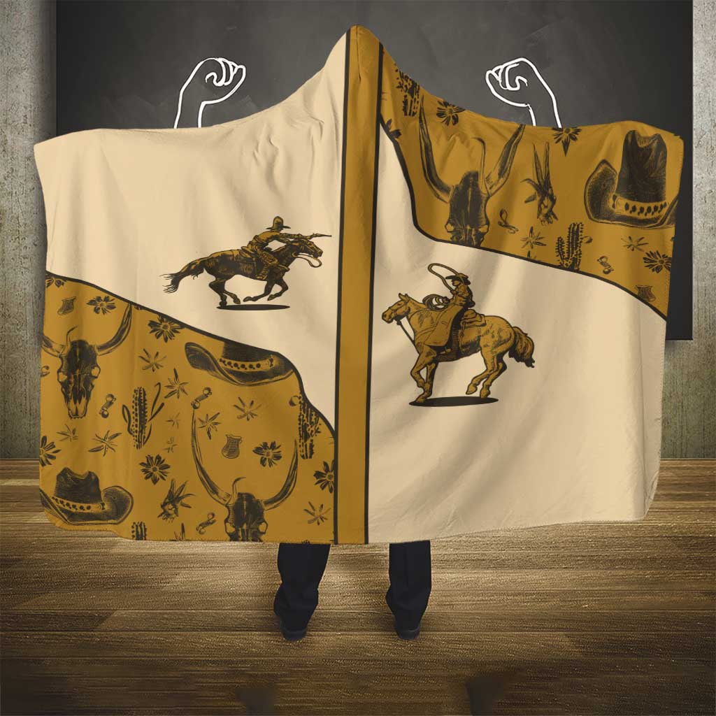 Cowboy Hooded Blanket Horse Riding Retro Western Yoke Beige - Wonder Print Shop