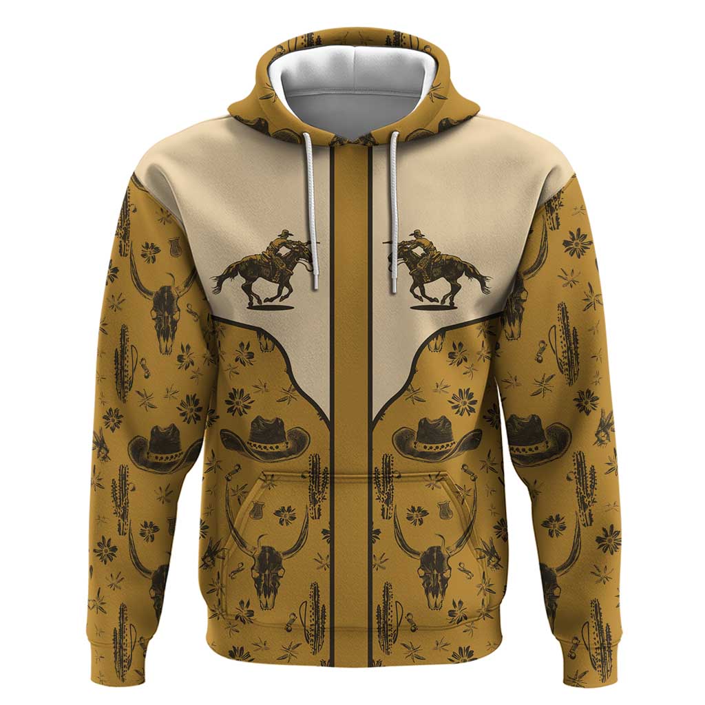 Cowboy Hoodie Horse Riding Retro Western Yoke Beige - Wonder Print Shop