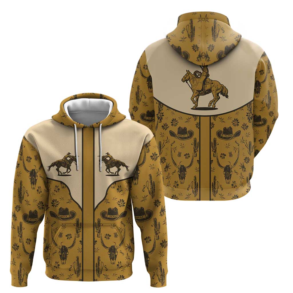 Cowboy Hoodie Horse Riding Retro Western Yoke Beige - Wonder Print Shop