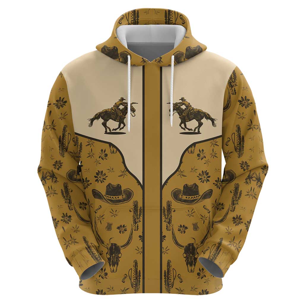 Cowboy Hoodie Horse Riding Retro Western Yoke Beige - Wonder Print Shop