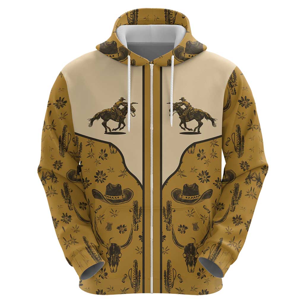 Cowboy Hoodie Horse Riding Retro Western Yoke Beige - Wonder Print Shop