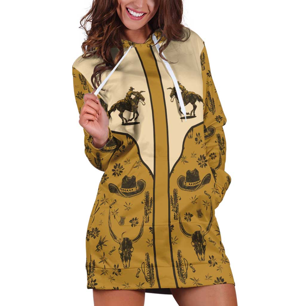 Cowboy Hoodie Dress Horse Riding Retro Western Yoke Beige - Wonder Print Shop