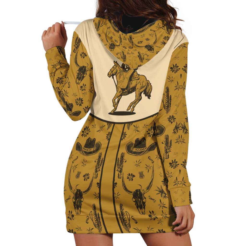 Cowboy Hoodie Dress Horse Riding Retro Western Yoke Beige - Wonder Print Shop