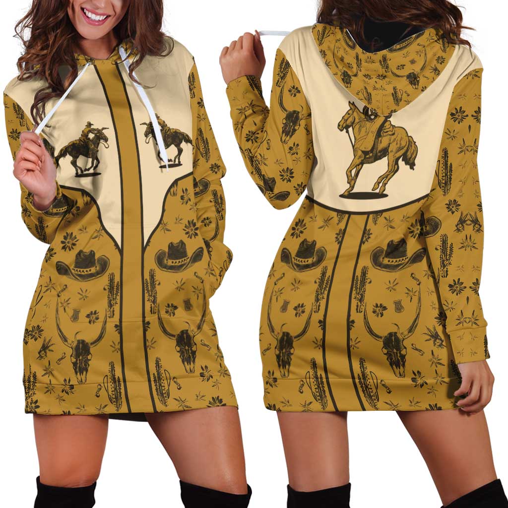 Cowboy Hoodie Dress Horse Riding Retro Western Yoke Beige - Wonder Print Shop