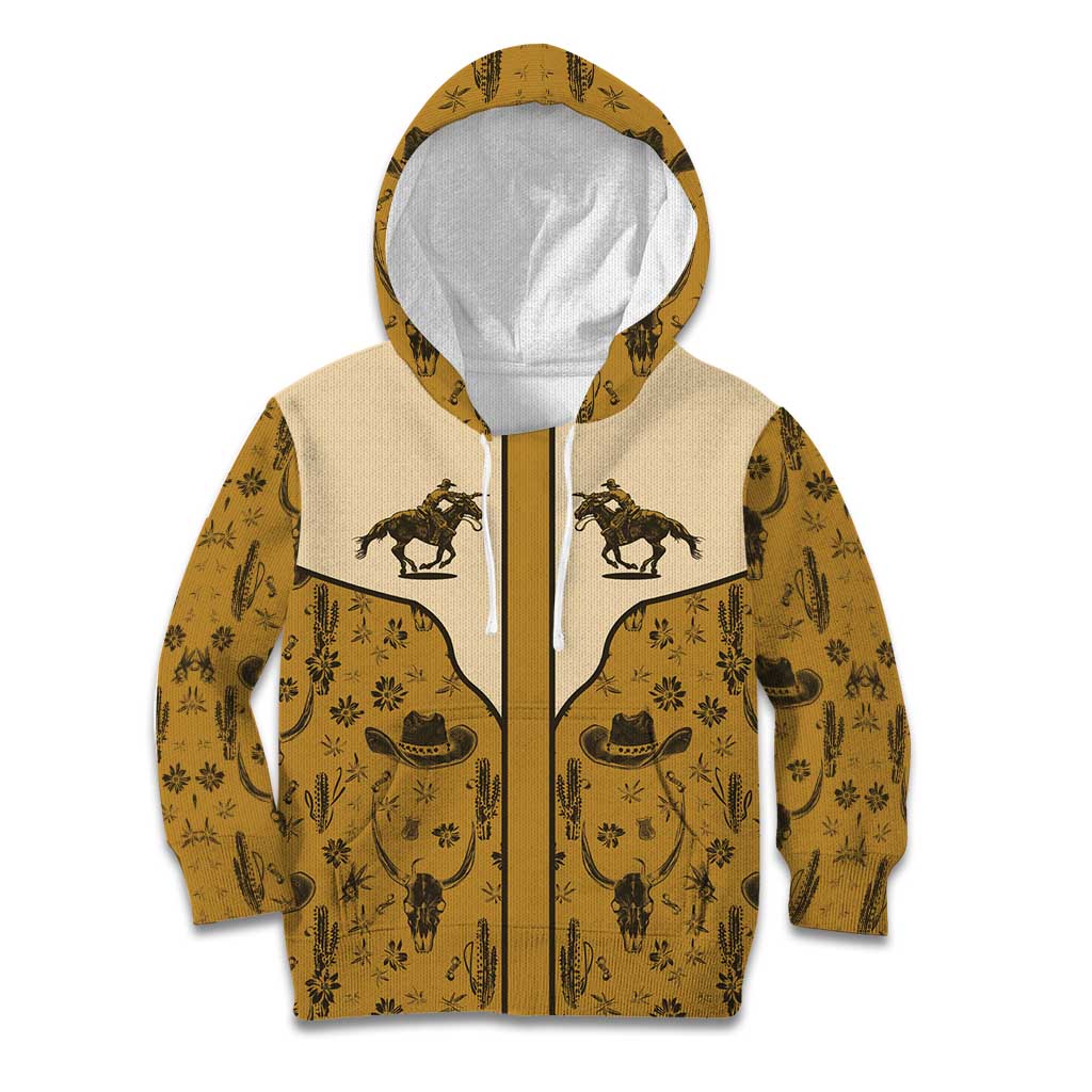 Cowboy Kid Hoodie Horse Riding Retro Western Yoke Beige - Wonder Print Shop