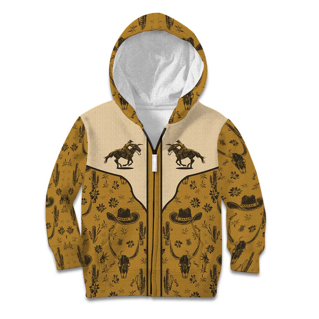 Cowboy Kid Hoodie Horse Riding Retro Western Yoke Beige - Wonder Print Shop