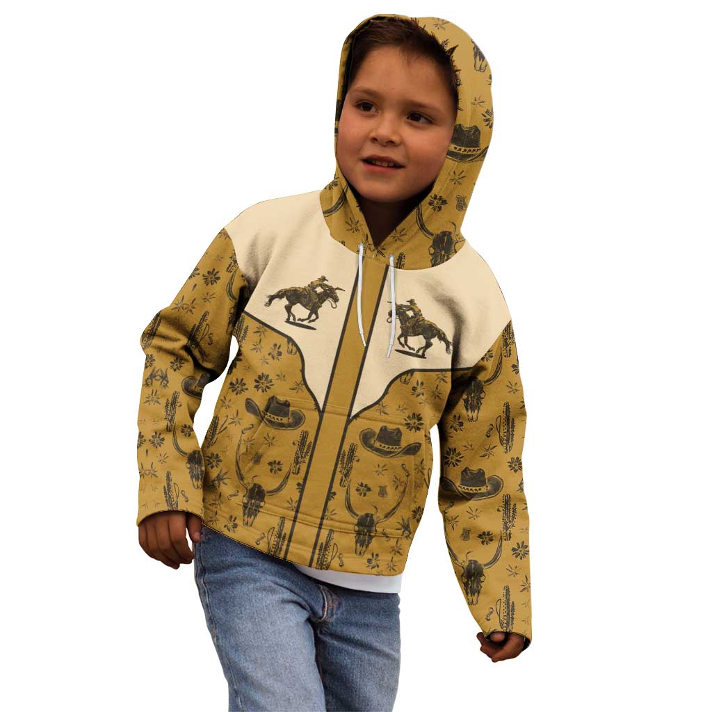 Cowboy Kid Hoodie Horse Riding Retro Western Yoke Beige - Wonder Print Shop