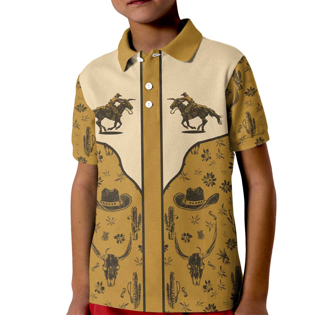 Cowboy Kid Polo Shirt Horse Riding Retro Western Yoke Beige - Wonder Print Shop