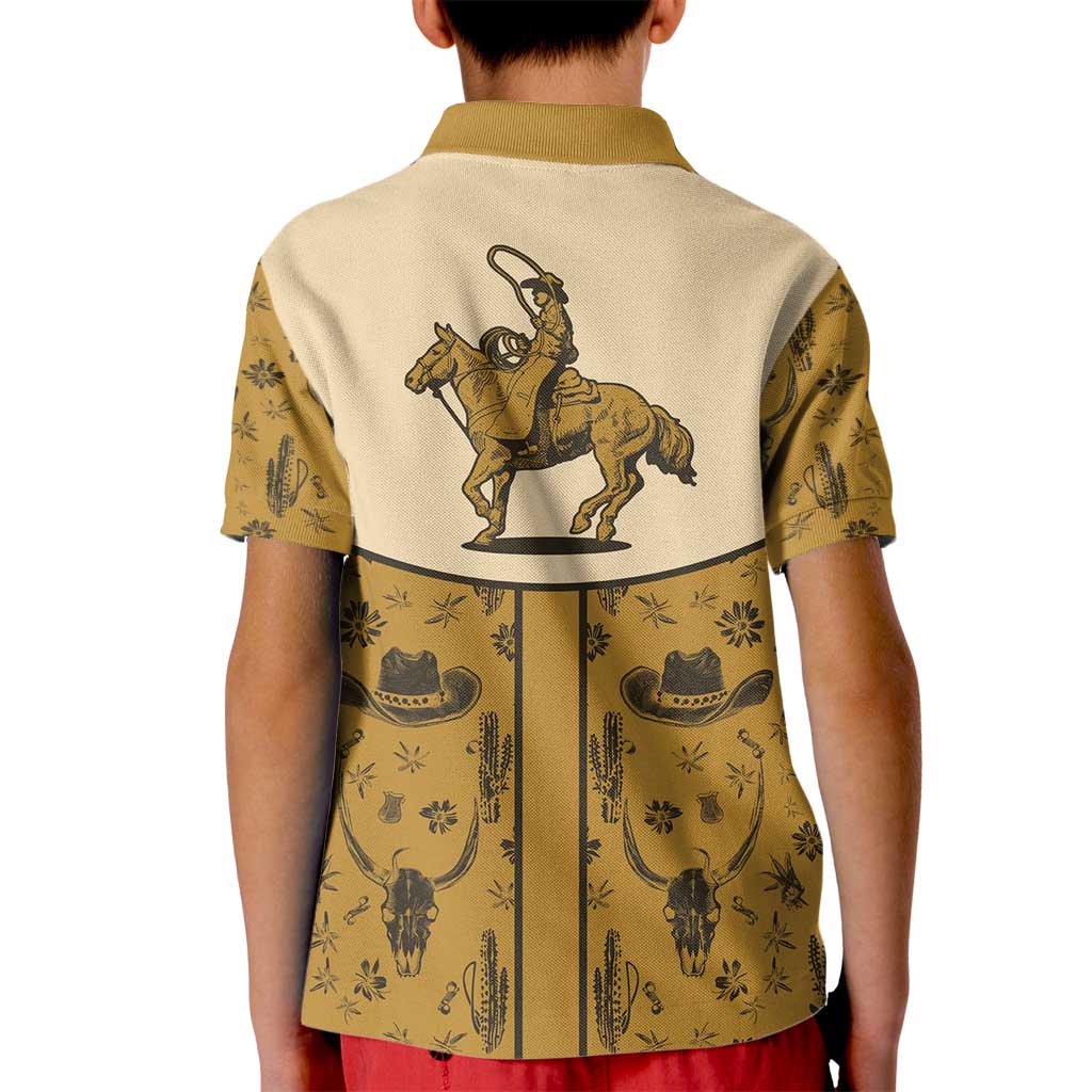 Cowboy Kid Polo Shirt Horse Riding Retro Western Yoke Beige - Wonder Print Shop