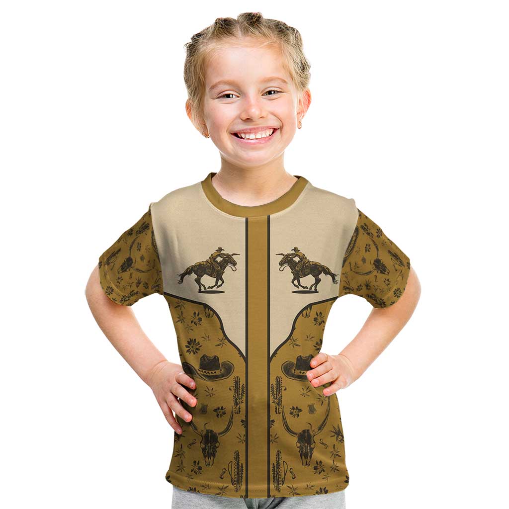 Cowboy Kid T Shirt Horse Riding Retro Western Yoke Beige - Wonder Print Shop