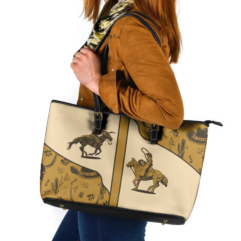 Cowboy Leather Tote Bag Horse Riding Retro Western Yoke Beige - Wonder Print Shop