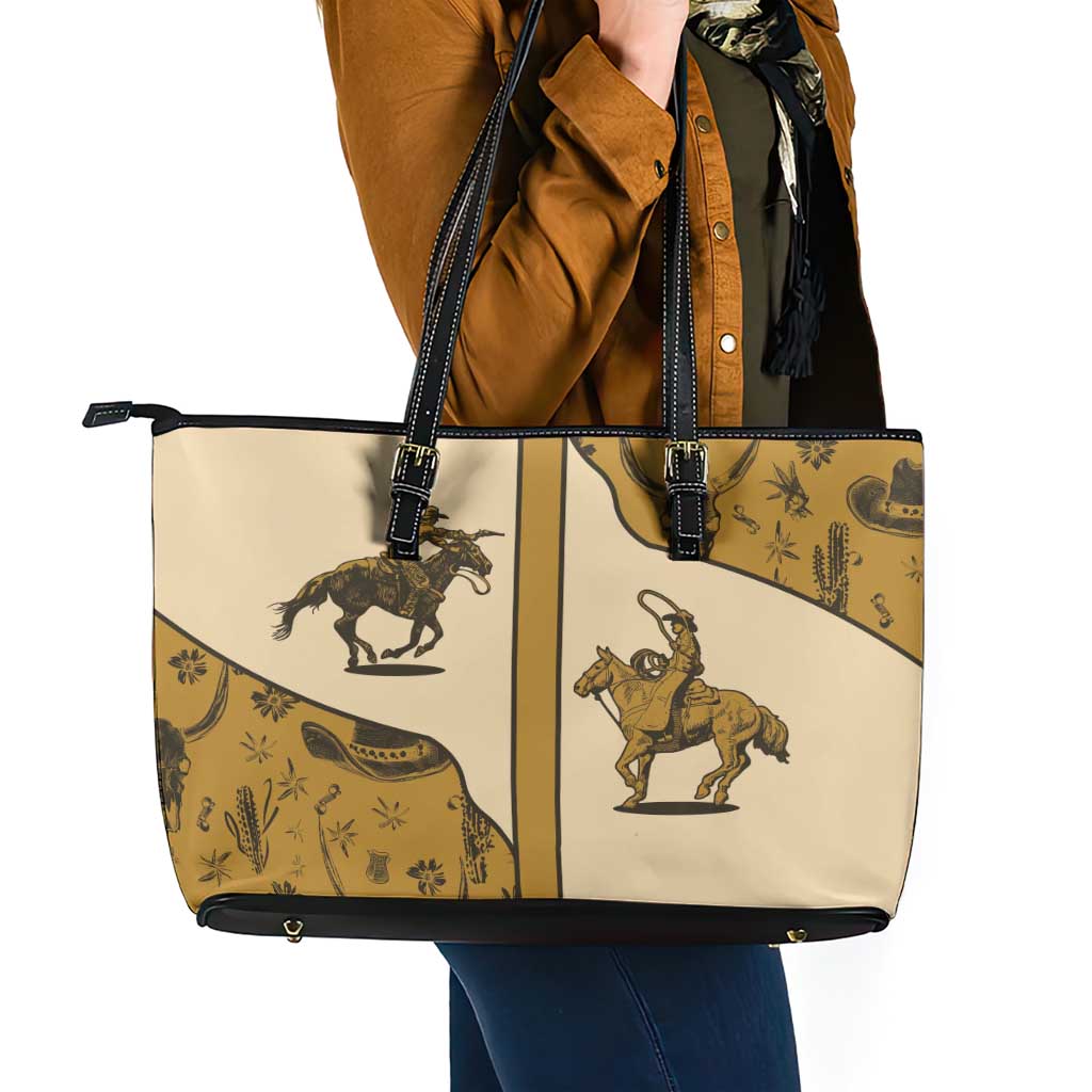 Cowboy Leather Tote Bag Horse Riding Retro Western Yoke Beige - Wonder Print Shop