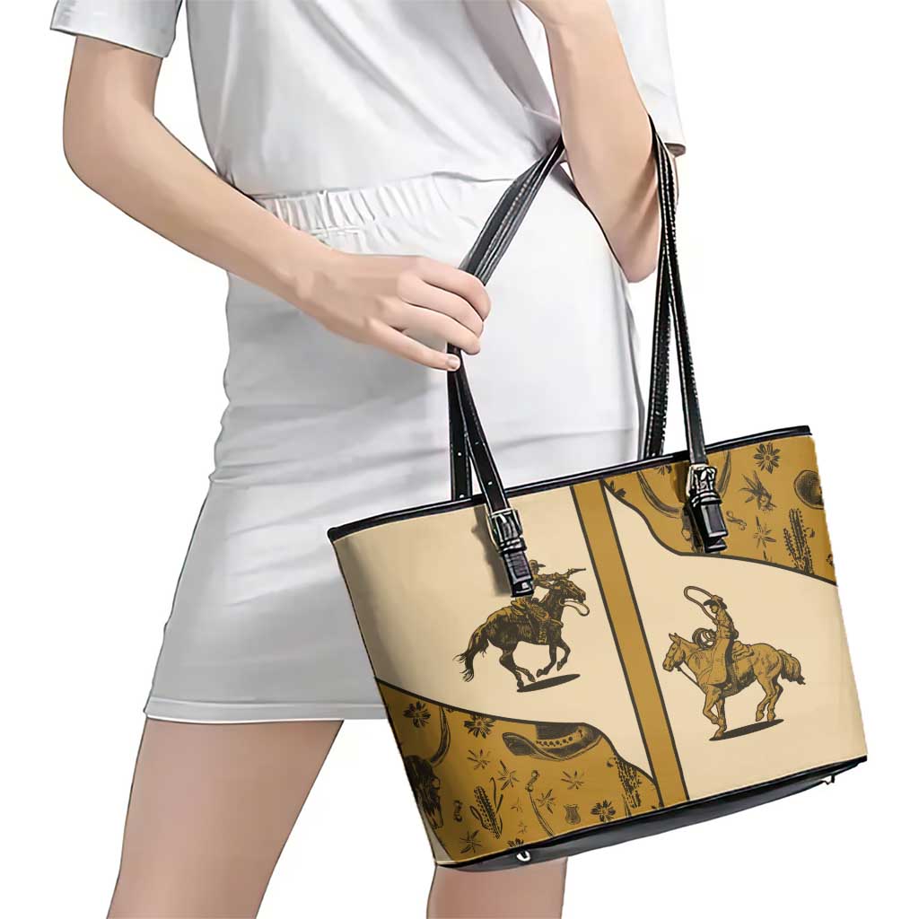Cowboy Leather Tote Bag Horse Riding Retro Western Yoke Beige - Wonder Print Shop